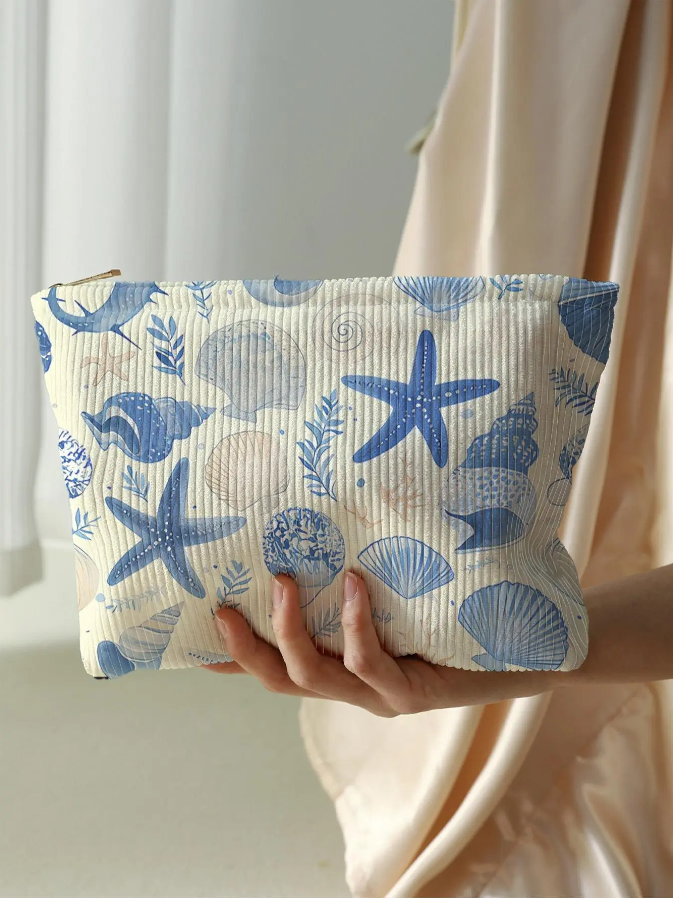 Starfish Pattern Toiletry Bag, Cute Lightweight Multi-functional Cosmetic Bag, Fashionable Casual Toiletry Bag for Travel & Daily Use, Makeup Pouch, Travel Cosmetic Bags, Cosmetics Bag