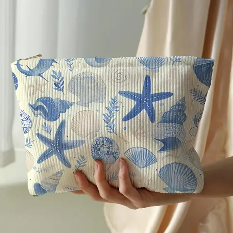 Starfish Pattern Toiletry Bag, Cute Lightweight Multi-functional Cosmetic Bag, Fashionable Casual Toiletry Bag for Travel & Daily Use, Makeup Pouch, Travel Cosmetic Bags, Cosmetics Bag