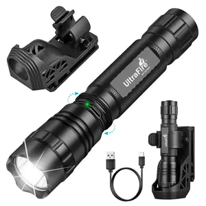 UltraFire WF-501BX LED Tactical Flashlight, 1000 Lumens, High Power, Three Modes, USB Rechargeable, with W66 Holder, Ideal for Hiking, Camping, and Law Enforcement Outdoor Lighting