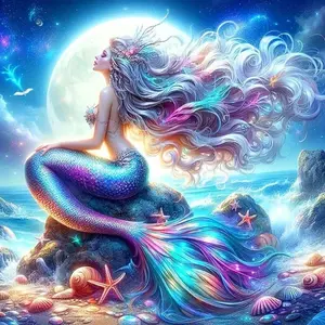 Mermaid Pattern Diamond Arts Colorful Painting Kit without Frame, 5D Diamond Decor Art Crafts Kit, DIY Wall Art Decorations