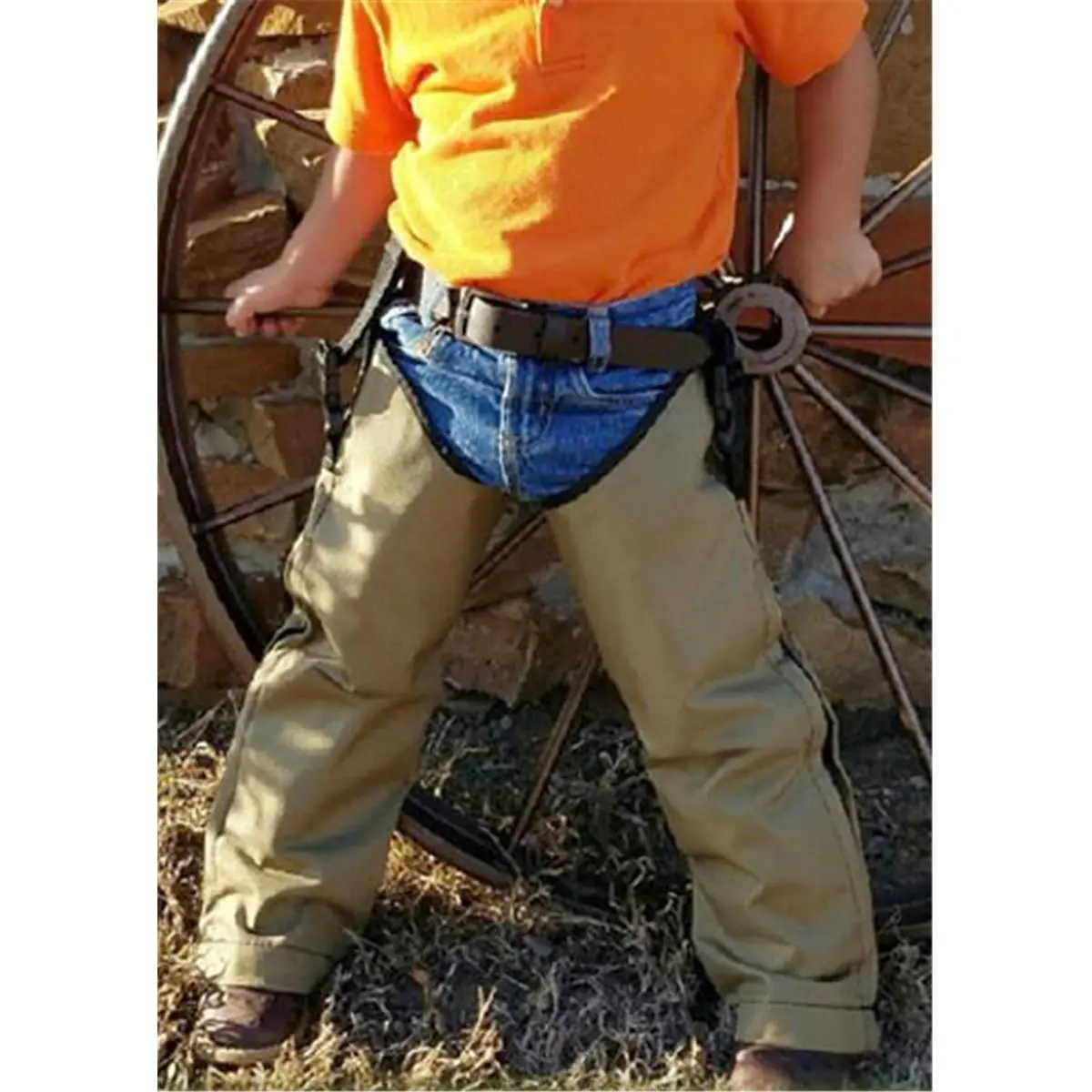 Crack Shot YS-23979 Youth Nylon Vinyl Snake Chapz - Khaki Tan, Extra Large Stocky, 100% Full Protection, 18 oz. Laminated Polyester, 2 lbs, Comfortable Knee Movement, Penetration Tested