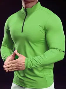 Men's Fall Winter Long Sleeve T-Shirt, Moisture-Wicking Sports Half-Zip Pullover, Slim Fit Warm Soft Breathable Fashion