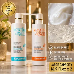 Karvannall Professional Keratin & Argan Shampoo & Conditioner Combo - Advance Hairfall Treatment with Color Protection - 2x16.8 fl.oz - Haircare outdoorfun