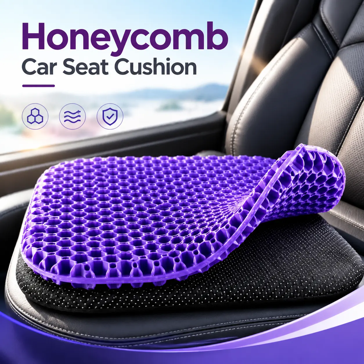 Breathable Cooling Gel Seat Cushion, Honeycomb Gel Seat Pad, Thick Gel Layer For Stable Support, Even Weight Distribution, Non-Slip Removable Cover, Use For Desk Chair, Wheelchair And Car Seat