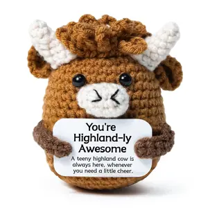 Cute Handcrafted Highland Cow Knit Plushie,Ultra Soft Fluffy Stuffed Animal,Squishy Relaxing Toy for Anxiety Relief,Adorable Bag Keychain Pendant,Perfect Festival Gift for Family Friends,Desk Bedroom Car Decor,Unique Handmade Crochet Cow Doll