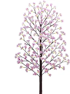 7FT Lighted Cherry Blossom Tree - Faux Artificial Light Up Cherry Blossom Tree with 144 Lights, 432 Lush Flowers, Time