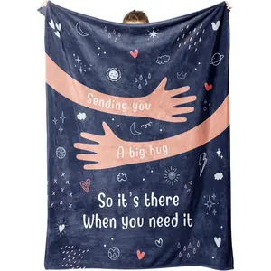 Get Well Gifts For Women, Hug/Healing Blanket With Letter Print, Thinking Of You/Sympathy/After Surgery Gifts For Friends, Sister, Coworkers, Soft Throw Blankets 50'' X 60''