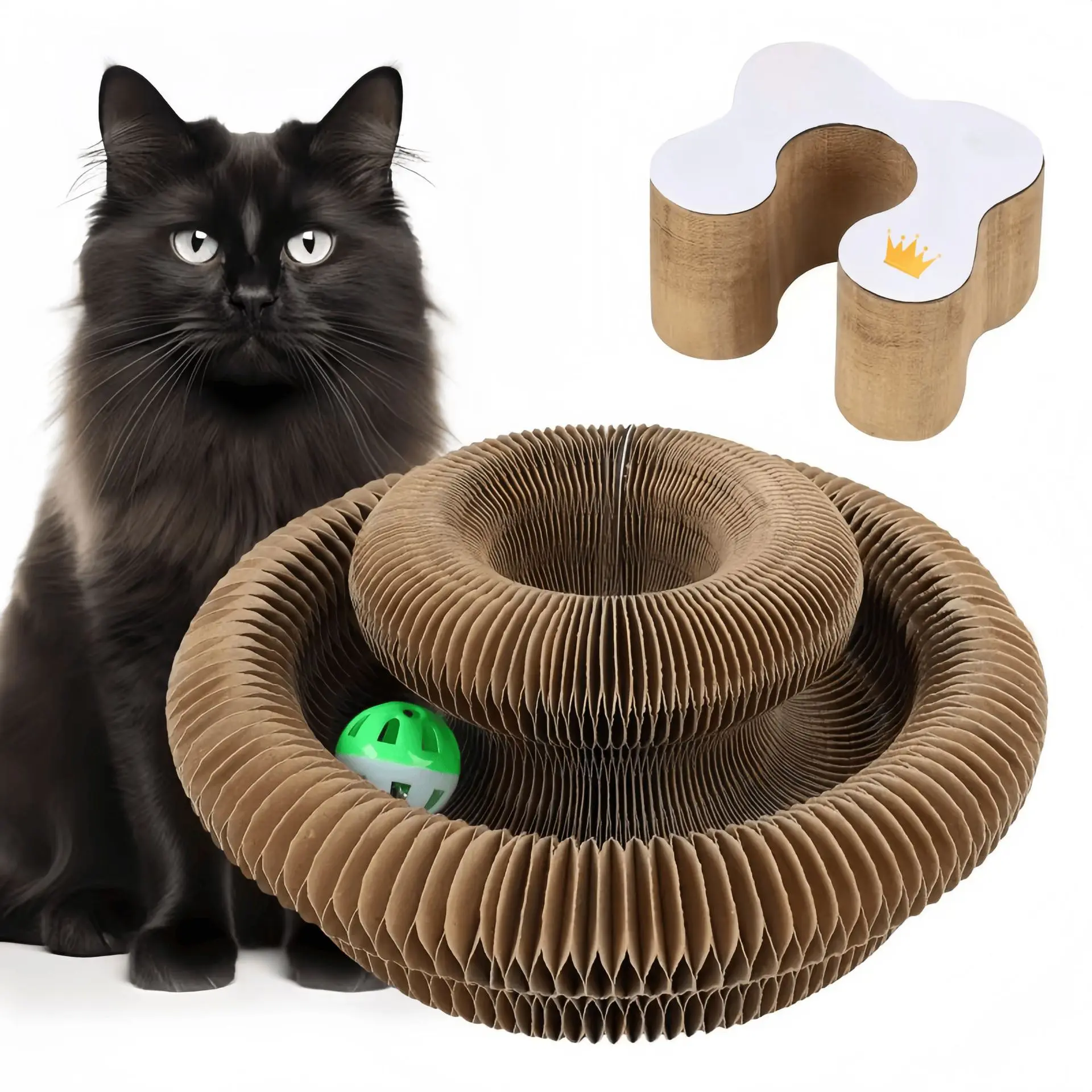 Foldable Magic Accordion Cat Scratcher with Bell, Corrugated Paper Wear-Resistant Cat Grinding Claw Nest, Interactive Self-Play Cat Toy for Boredom Relief Foldable Magic Accordion Cat Scratcher with Bell, Corrugated Paper Wear-Resistant Cat Grinding Claw Nest, Interactive Self-Play Cat Toy for Boredom Relief