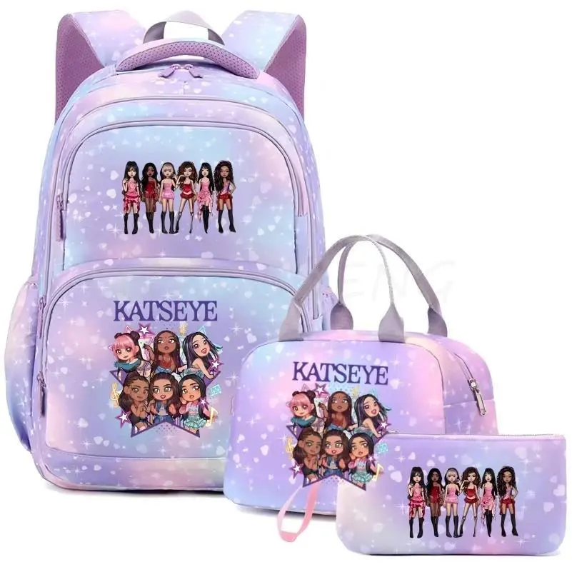 mochila Katseye Backpack Women 3 Pcs/Set Student SchoolBag  Large Capacity Outdoor Travel Bagpack Cartoon Students School Bag