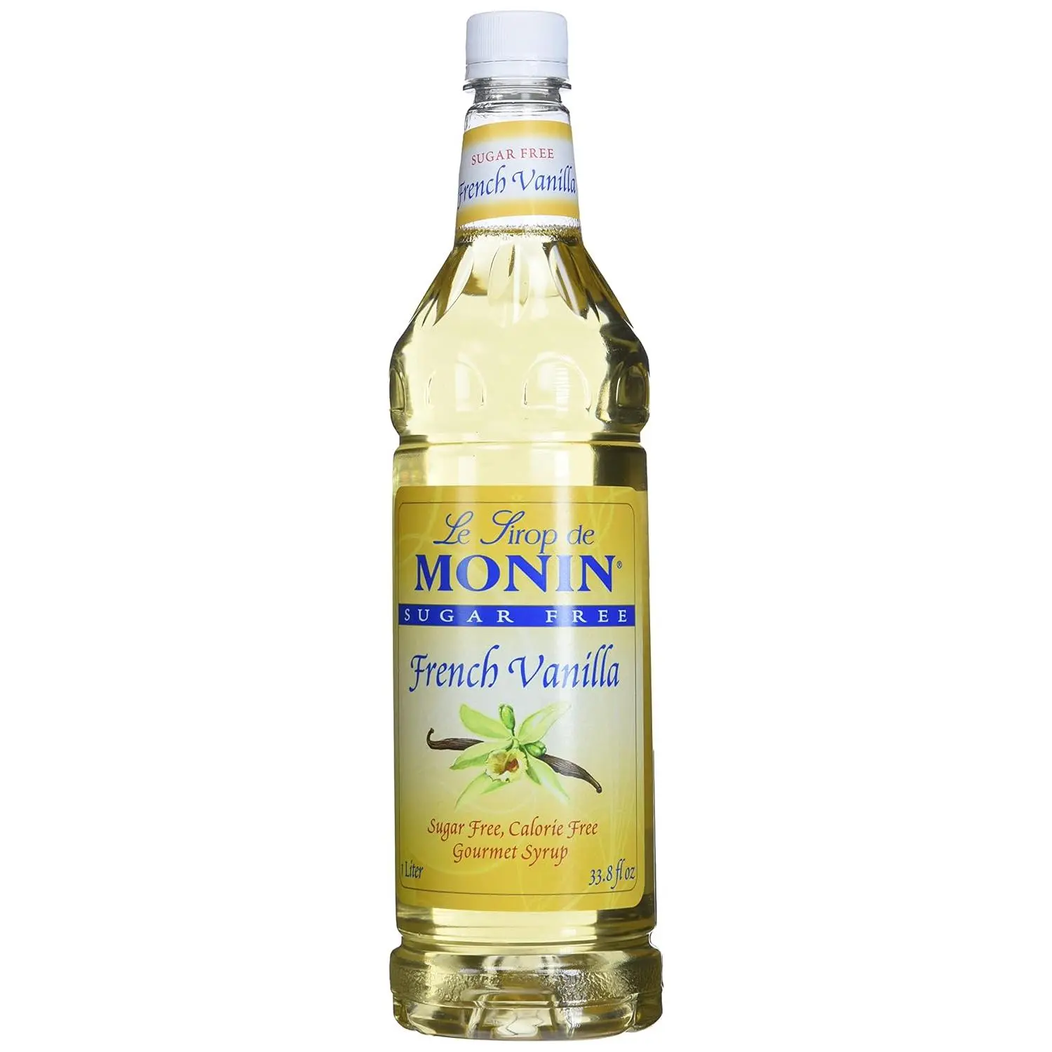 Monin Sugar-Free French Vanilla Syrup, 33.8 fl oz (1L) – Keto-Friendly Coffee Flavoring for Lattes, Cocktails | Gluten-Free, No Calories, No Added Sugars