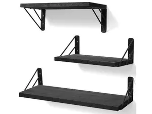 Wall Shelves for Bedroom Décor, Floating Shelves for Wall Storage, Bathroom, Kitchen, Living Room Matte Metal Industrial Wooden