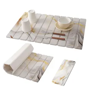 Marble Pattern Silica Gel Foldable Mat, Instant Drying Water Absorbent Kitchen Countertop Pad, Multiple Styles Available, Kitchen Decorative Placemat