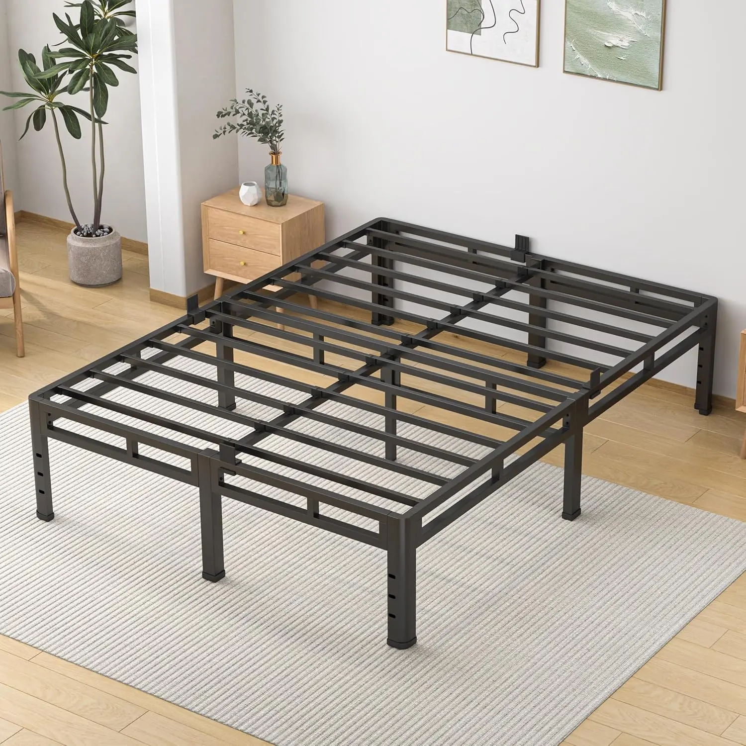 Size Bed Frame 14 Inch, Metal Bed Frame & Box Spring 2 in 1 Platform with Round Corner , 4000lbs Weight Capacity Reinforced Metal Frame, Headboard Hole, Noise-Free, Easy Assembly