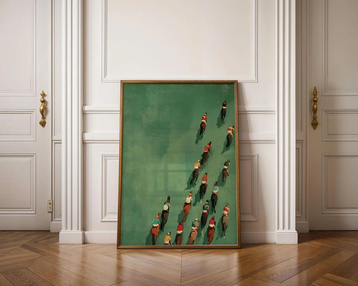 Vintage Horse Racing Wall Art, Modern Equestrian Home Decor, Colorful Jockeys Oil Pastel Eclectic Minimalist print, Horse Racing poster, Everyday Wear, No Fuss Style, Year-Round Style, Easy to Wear