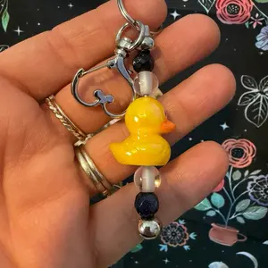 Blue Goldstone Duck Beaded Keychain with Yellow Duck Charm and Colorful Beads for Stylish Accessory