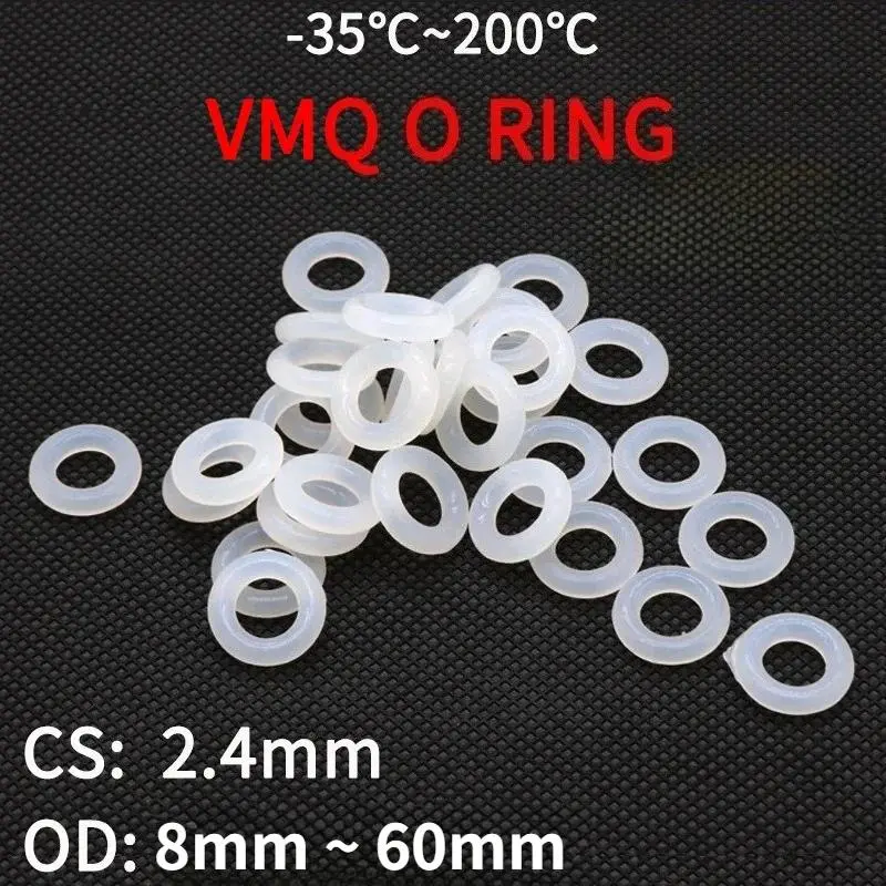 10 - 200pcs VMQ White Silicone Ring Gasket CS 2.4mm OD 8 ~ 60mm Food Grade Waterproof Washer Rubber Insulate O-Ring Rubber Ring