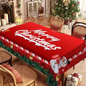Christmas Rectangular Tablecloth, Snowman Santa Pattern, Indoor Outdoor Use, Perfect for Home Kitchen Dining Room Decor and Holiday Party Setup, Party Decoration Supplies