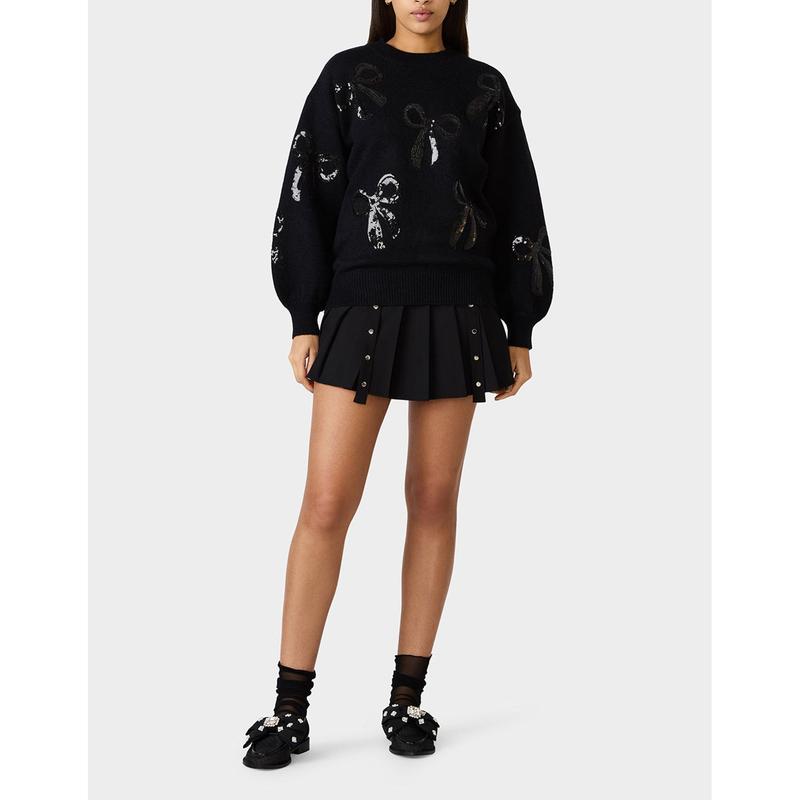 Betsey Johnson SEQUIN BOW SWEATER BLACK