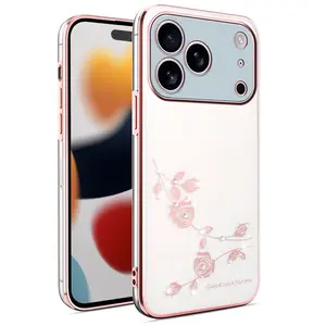 Electroplated everlasting flowers with rhinestones, transparent case compatible with iPhone 17 Pro Max; creative transparent iPhone 16 protective case; full-coverage soft case for iPhone 15; drop-resistant case for iPhone 14; protective case for iPhone 13
