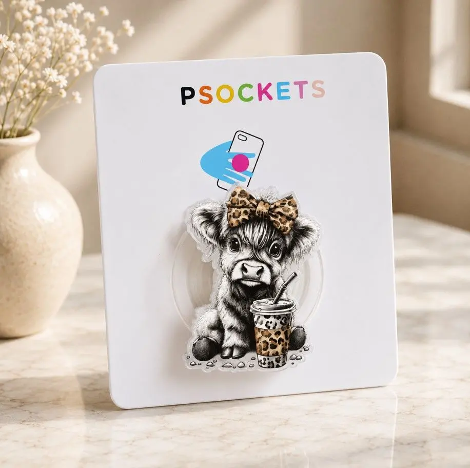 Highland Cow Black Coquette Phone Grip, Cute Girly Farm Aesthetic Magsafe Magnetic Kickstand Holder, Sweet Trendy Gift For Her Cellphone