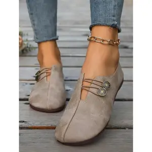 Women's Fashionable Solid Color Double Buckle Ankle Boots, Casual Comfortable Round Toe Flat Shoes for Daily Wear, All Match Boots for Women(Sheets)