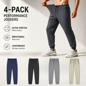 4-Pack Men's Joggers with Zipper Pockets Lightweight Cuffed Stretch Sweatpants Athleisure Outfit Big Guy Pants Athletic Workout Running Gym Fit for Spring & Summer Fashion