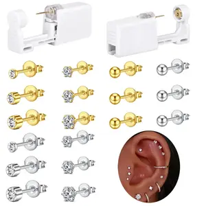 2 sets Ear Piercing Kit Disposable Ear Piercing Gun Kit Self Piercing Gun and Build-in Earrings Stud Ear Piercing Gun