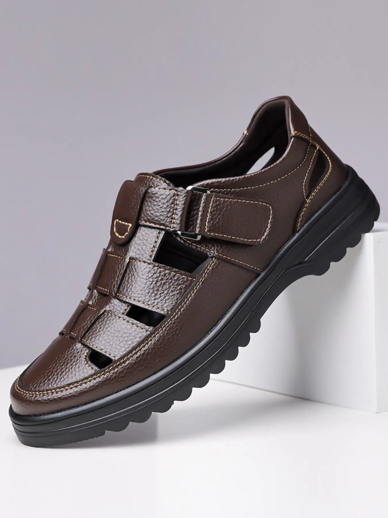 Men's Fashion Trending Sandals, Rubber Sole Sandals, PU Leather Sandals, New Summer Flat Beach Shoes, Stylish Open-Toe Slippers, Comfortable Casual Footwear for Men