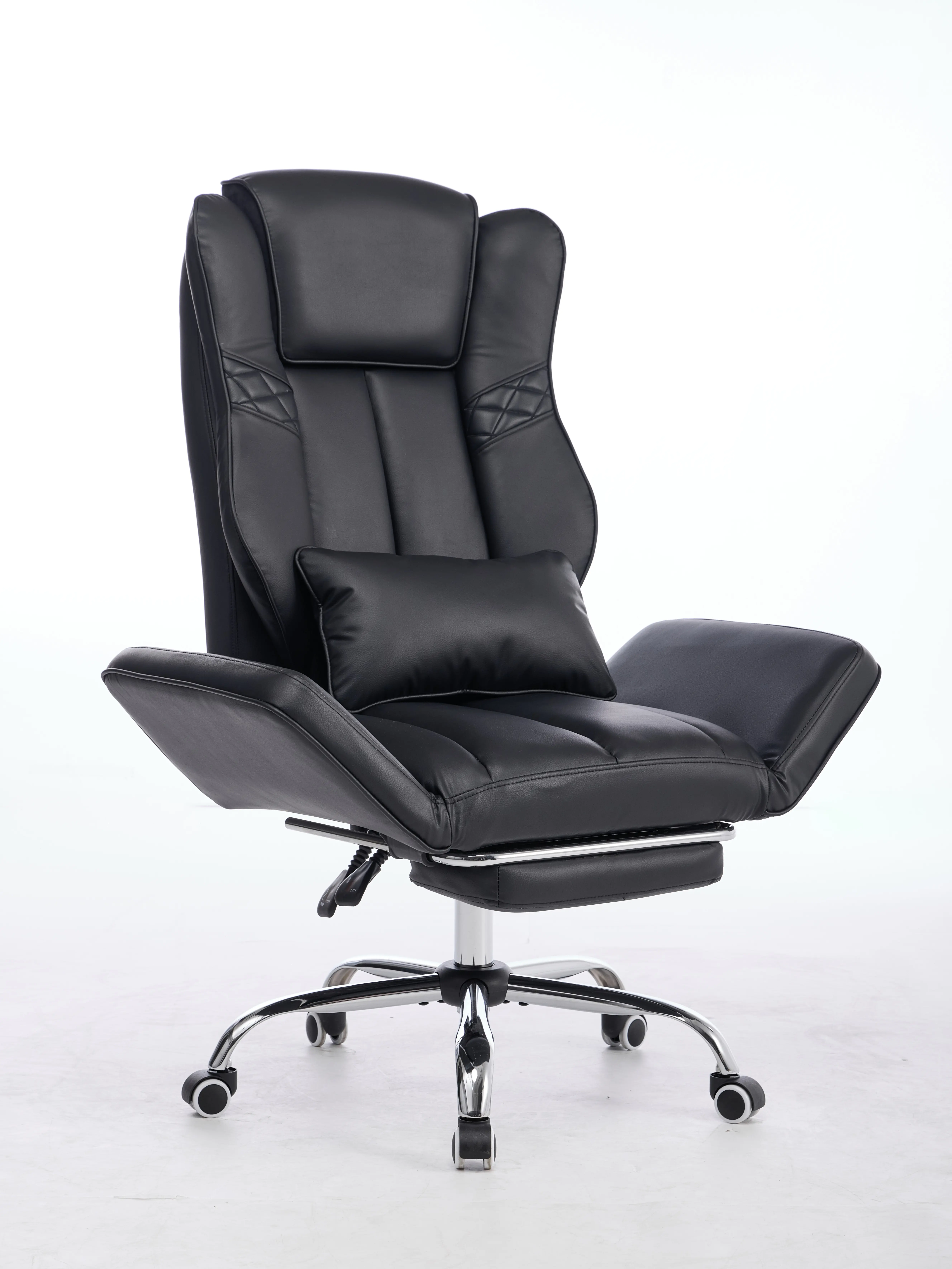 High Back Executive Cross-Legged Office Chair with Footrest, 5-Position Flip-Up Armrests & Adjustable Headrest, PU Leather, 155° Reclining, Lumbar Support, Pet-Friendly Home Office Desk Chair