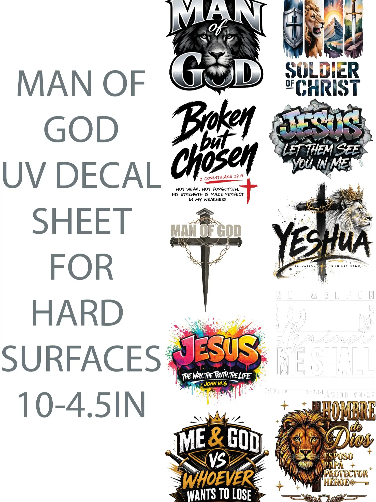 MAN OF GOD UV-Defense Sticker Decal Sheet for Hard Surfaces, DIY Scrapbooking & Stamping Supplies