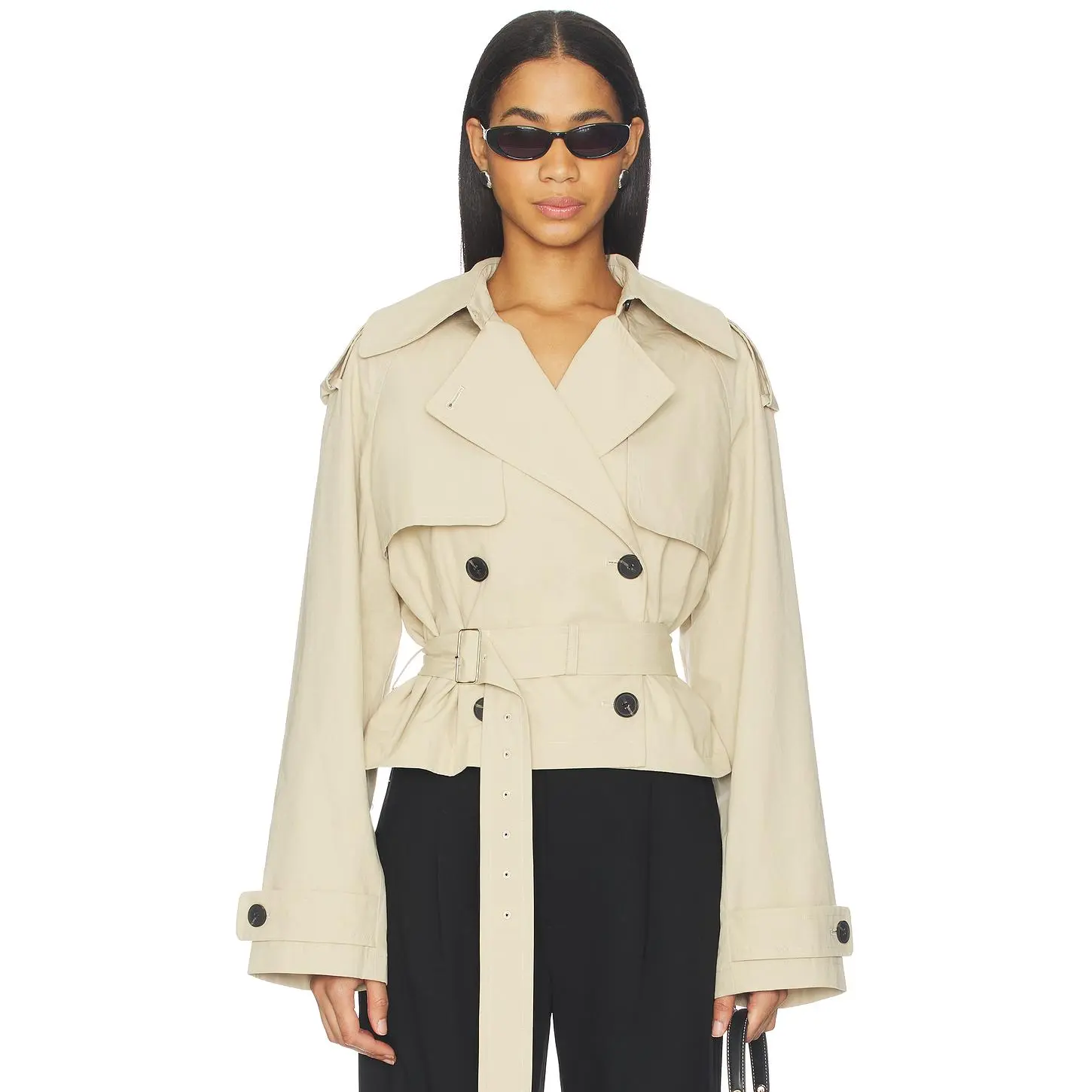 L'Academie Kimmi Cropped Trench Jacket in Taupe
