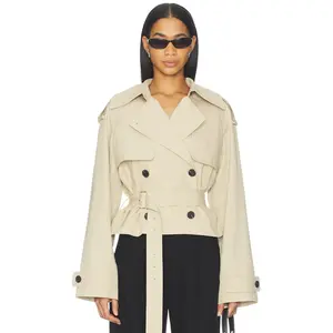 L'Academie Kimmi Cropped Trench Jacket in Taupe