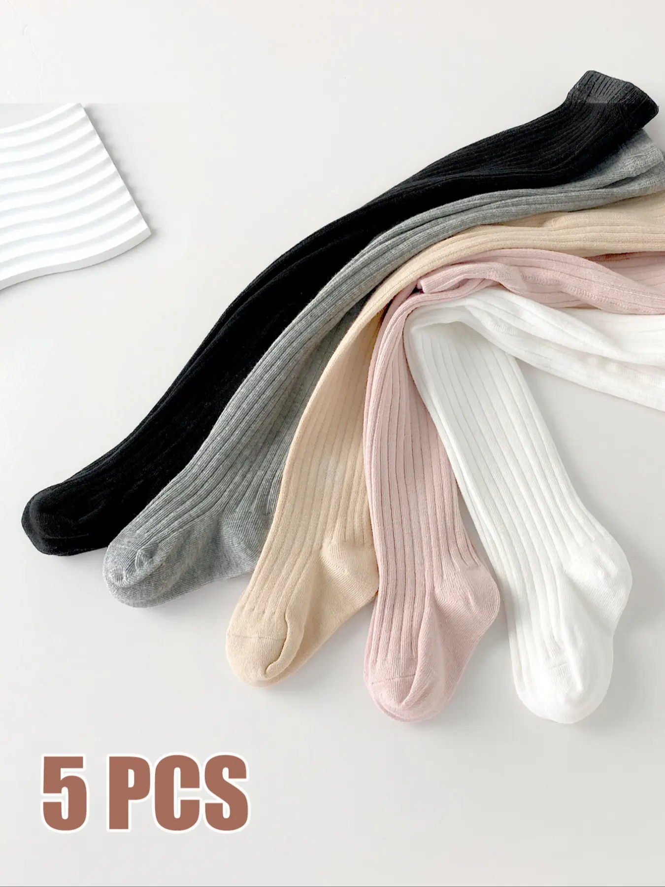 Spring & Fall Solid Color Casual Socks Set, Basic Elastic Stretchy Tight-Fitting Leggings, Comfortable Outdoor Wear, 5 Pairs Combo