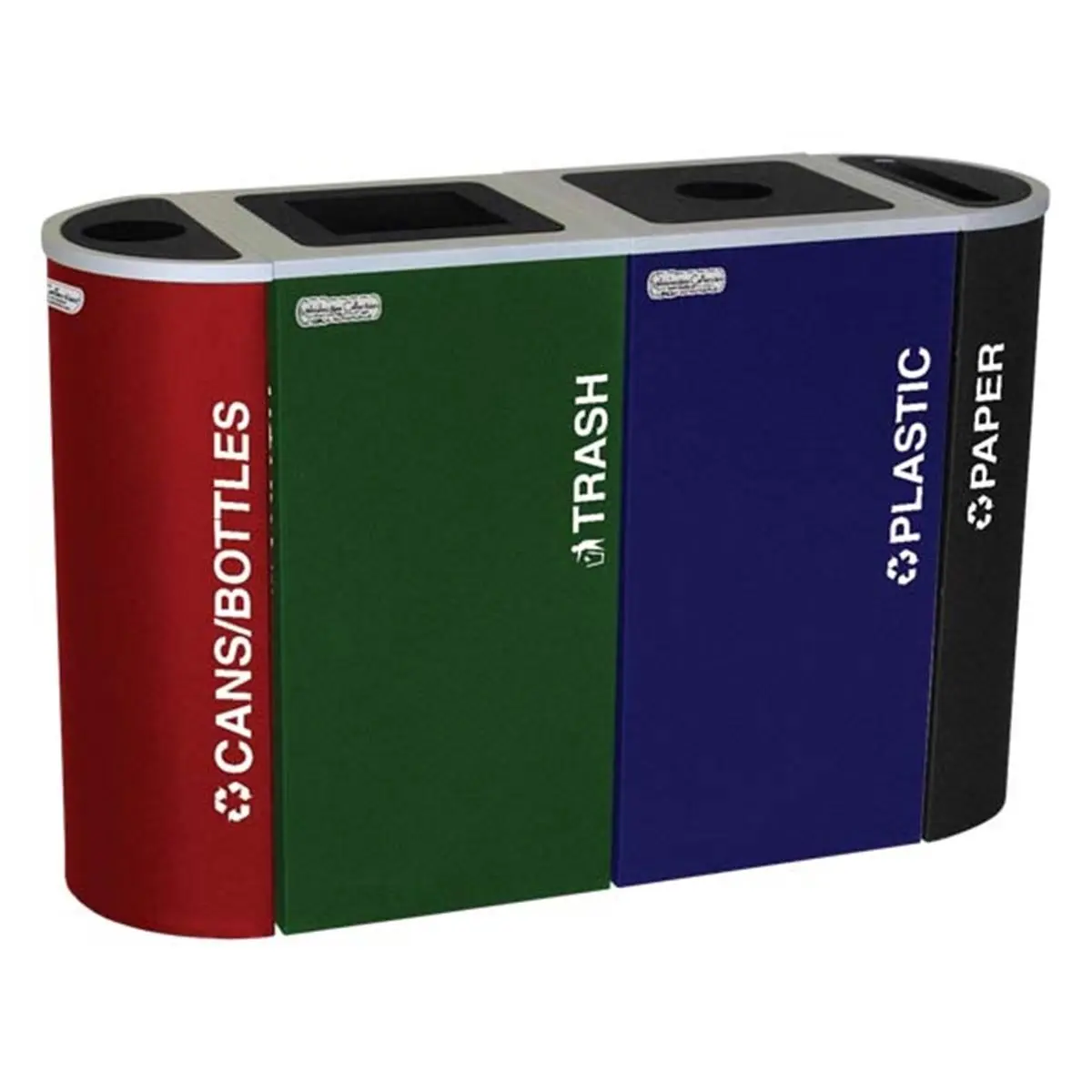 212 MAIN Ex-Cell Kaiser RC-KDSQ-C RYX 18-gal Steel-Plastic Trashcan Recycling Receptacle - ADA-Compliant, Firesafe, Square-Top, Circle Cans-Bottles Decals, Royal Blue Textured Finish