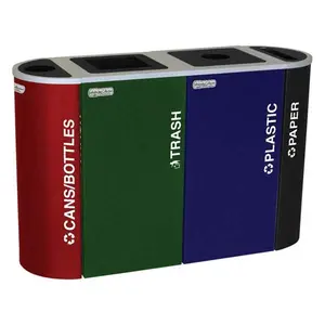 212 MAIN Ex-Cell Kaiser RC-KDSQ-C RYX 18-gal Steel-Plastic Recycling Receptacle - Adacompliant, Firesafe, Squaretop, Cans-Bottles Decals, Royal Blue Texture Finish