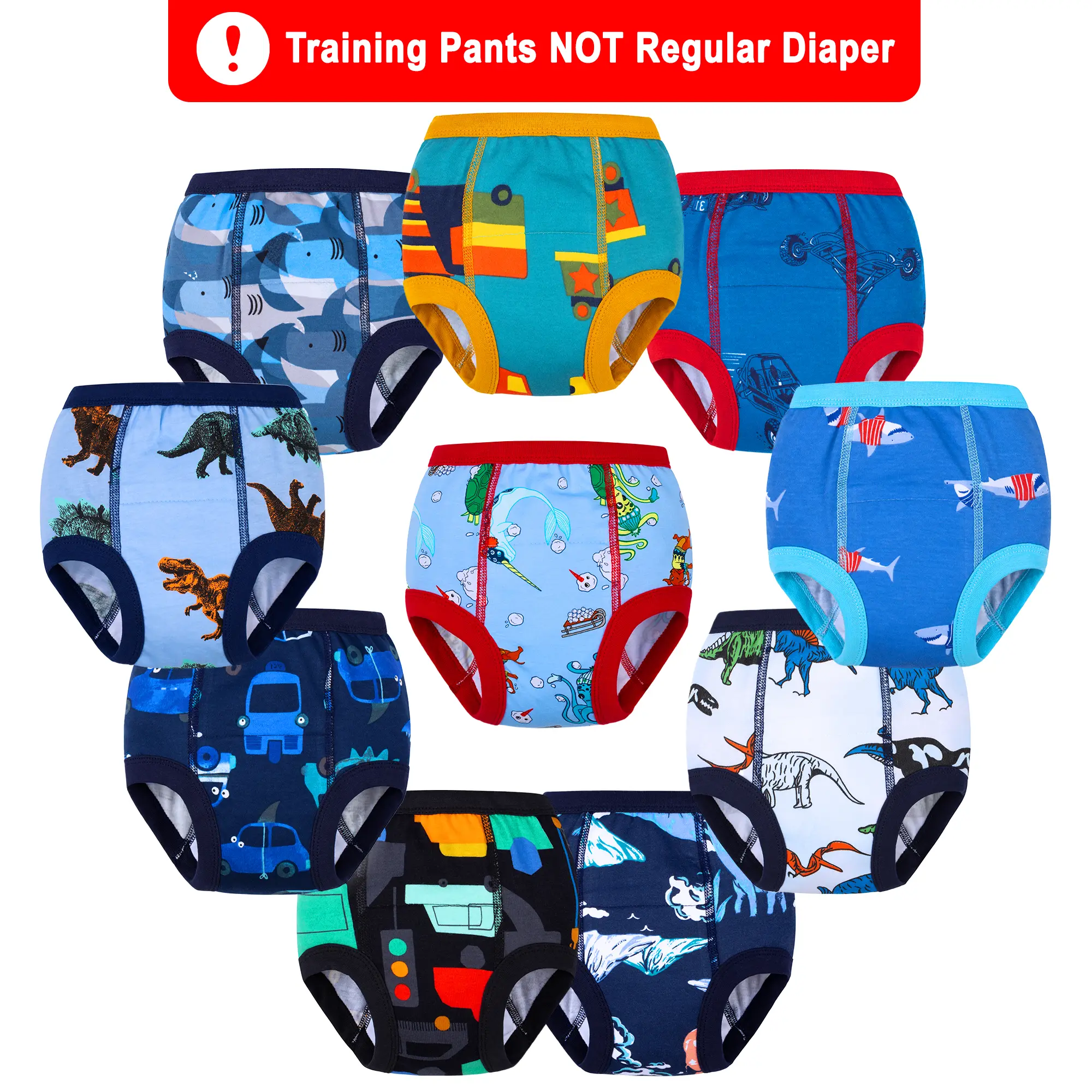 10-Pack Reusable Potty Training Pants for Boys and Girls – Soft, Comfortable, and Washable Training Pants for Kids