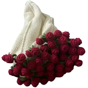 Rose Bouquet Blanket Finished Eternal Flower Nap Blanket Handmade Materials Valentine's Day Gift Imitation Woven Blanket Can Be Used as Shawl or Carpet Soft Warm Throw