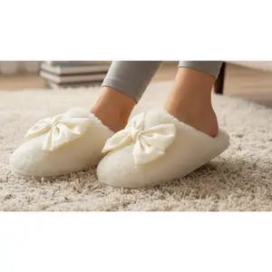 Comfy Bow Slippers - White Satin Bow Design Round Toe Winter Slippers for Women US Sizes 6-11 Comfortable & Stylish Sleepwear