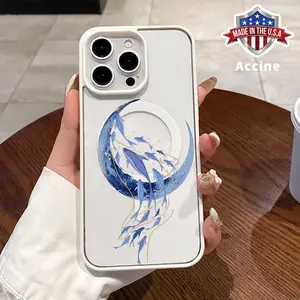 Magnetic Case for iPhone 16 Pro Max 15 Plus 14 13 12 11 XR E XS Moonlit Fish Reverie Pattern Acrylic Transparent Anti-Scratch wireless charging compatible Phone Back Cover for Girl