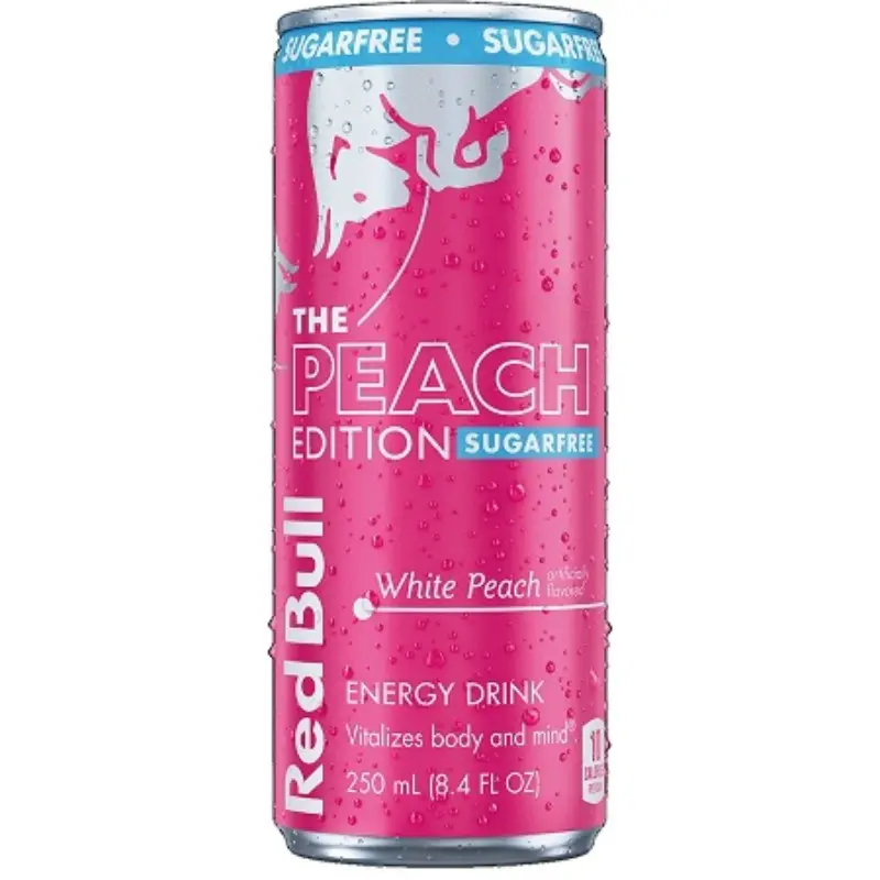 5x Red Bull Sugar Free White Peach - Energy Drink Beverage Soda Caffeinated Sparkling Refreshing Liquid Fitness Workout Sport Gym Performance Focus Boost Focus Tropical Can Bundle Wholesale Bulk Lot New Value Pack Multipack 8.4oz 5ct, Zero Sugar Energy Dr