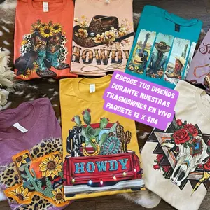 Western Graphic T-Shirt Women's Top with Colorful Designs Featuring HOWDY Text Various Themes Casual Style for Everyday Wear Women'swear Pack of 12 at $114 Each Choose Your Designs Live Transmissions Available