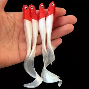 4PCS Soft Plastic Paddle Tail Fishing Lures, 4.13in Red Head Swimbait Lures, Flexible Curly Tail Baits for Bass Pike Walleye Freshwater and Seawater Fishing
