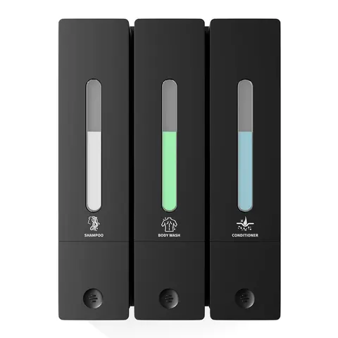 3-Chamber 1200ML Wall-Mounted Shampoo & Conditioner Dispenser - No-Drill, Hand Transparent Bottles, Ideal for Bathroom, Hotel, & Shower