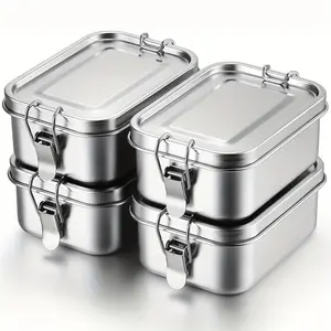 1/2/4pcs 304 Stainless Steel Insulated Bento Box, Leak-Proof Compartments, Portable Square Lid, Durable Lunchbox for Students, Office, Travel