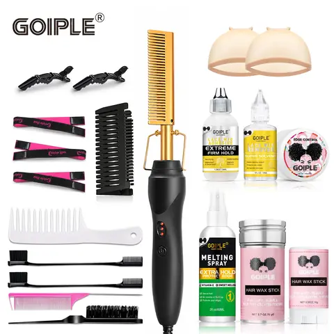 Goiple Heated Hair Straightener Comb & Wig Install Kit, Titanium Pressing Comb for Lace Front Wigs, Smooth Styling Tool for Black Adults & All Hair Types
