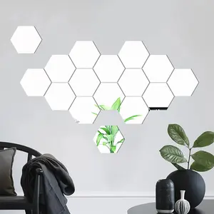 12pcs Geometric Solid Hexagonal Mirror Wall Stickers, DIY Removable Home Decor with Adhesive, Stylish Wall Art for Any Room