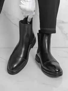 Men's Carved Chelsea Boots, Vintage British Style Business Formal Tubular Simple Casual Short Boot, New Design