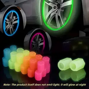 Fluorescent Tire Valve Cap Set, 4 Counts/set Night Glow Stem Covers for Car Tire, Waterproof Luminous Car Tire Valve Caps, Universal Fluorescent Bicycle Stem Covers, Vehicle, Wheel Accessories