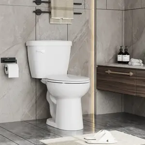 Elongated Commercial Toilet – Two-Piece, 1.28 GPF High-Efficiency Power Flush, ADA Comfort Height, Soft-Close Seat, Durable Ceramic Bowl, Global 12" Rough-In