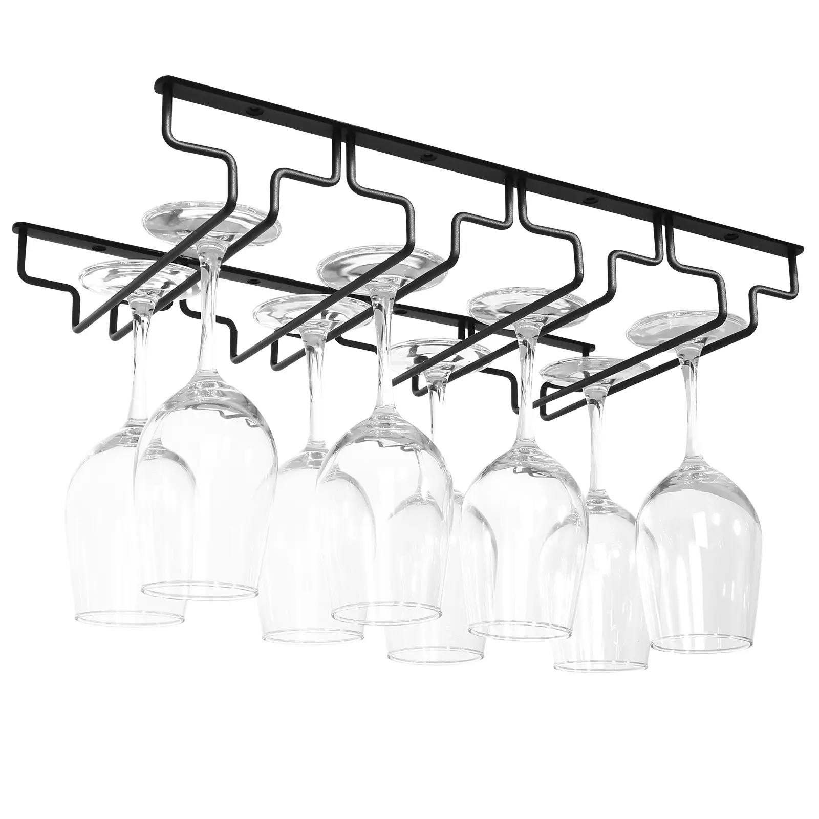 Under Cabinet Wine Glass Holder Rack, Heavy Duty Metal Stemware Storage Organizer for Kitchen Bar Cabinet, Space Saving Hanging Wine Glass Hanger, Fits Multiple Goblets, Black